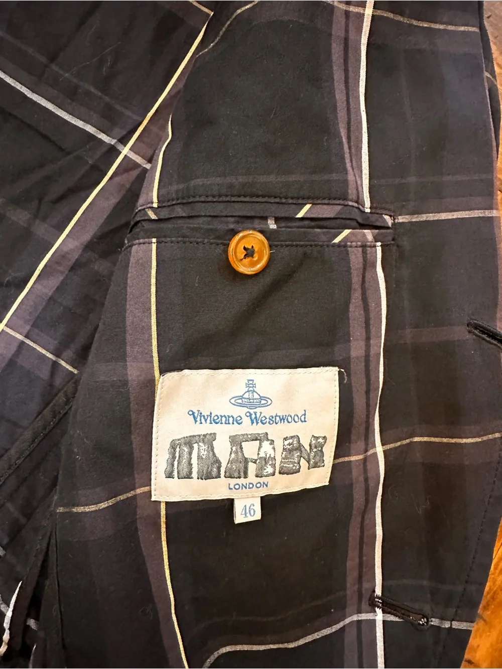 Vintage Men’s Vivienne Westwood Plaid Blazer Suit Jacket Size IT 46 US 36 Navy - Picture 4 of 10